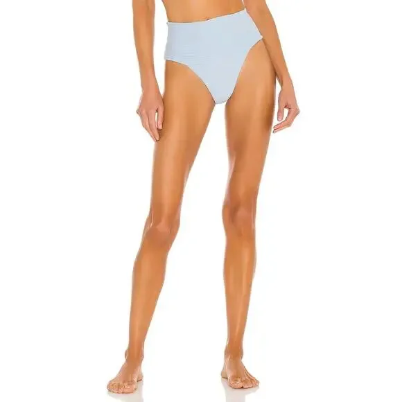 L*SPACE Eco Chic Desi Classic Bikini Bottom Sky Blue Ribbed High Waist XS NEW - Picture 2 of 10